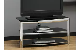 tv stand - chrome metal - black tempered glass  