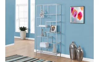 BOOKCASE - 72 H - SILVER METAL WITH TEMPERED GLASS I7158 I7158 MONARCH SPECIALTIES