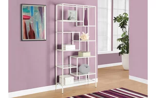BOOKCASE - 72 H - WHITE METAL WITH TEMPERED GLASS I7159 I7159 MONARCH SPECIALTIES