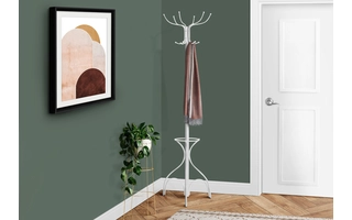 COAT RACK - 70 H - WHITE METAL WITH AN UMBRELLA HOLDER I2030 I2030 MONARCH SPECIALTIES