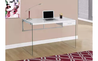 monarch specialties  computer desk - 48 l - glossy white - tempered glass in 