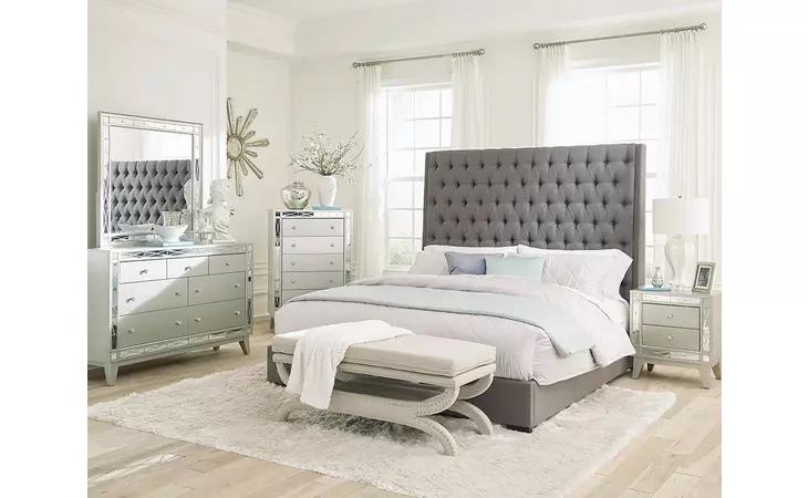 300621KE  CAMILLE GREY UPHOLSTERED KING BED