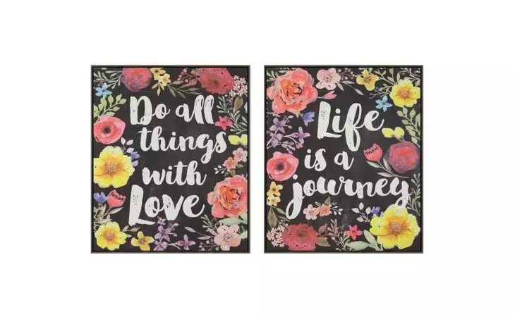 961178  TWO-PIECE FLORAL SCRIPT TRANSITIONAL WALL ART