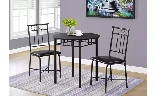 dining set - 3pcs set - black metal and top by monarch specialties