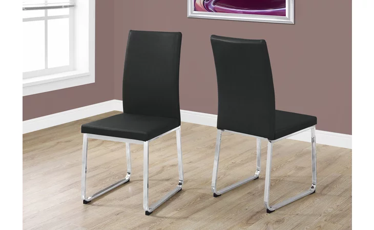 I1092  DINING CHAIR - 2PCS - 38 H - BLACK LEATHER-LOOK - CHROME
