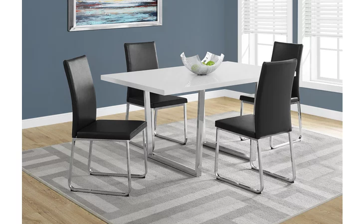 I1118  DINING TABLE - 36 X 60  - WHITE GLOSSY - CHROME METAL