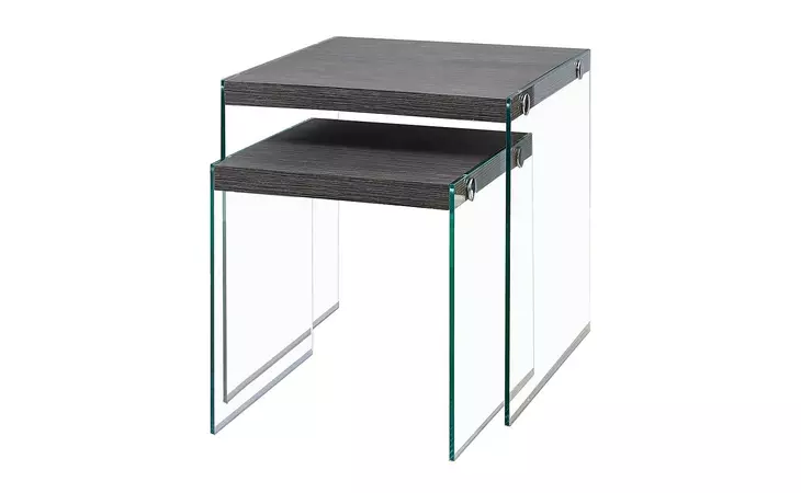I3221  NESTING TABLE - 2PCS SET - GREY WITH TEMPERED GLASS