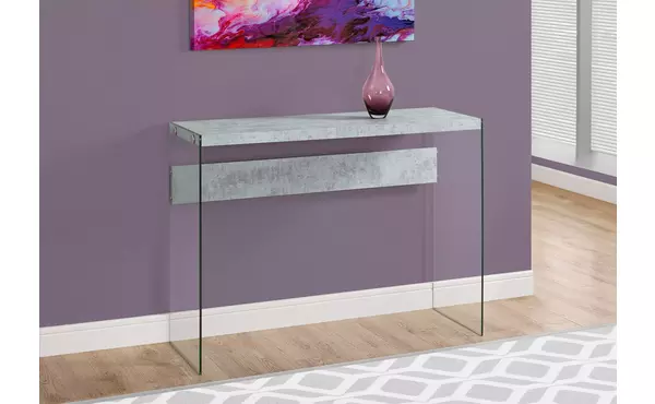 accent table - 44 l - grey cement - tempered glass by monarch specialties