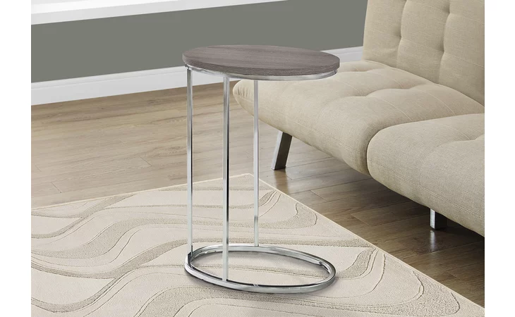 I3241  ACCENT TABLE - OVAL - DARK TAUPE WITH CHROME METAL