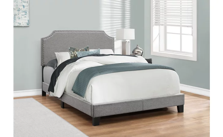 I5925F  BED - FULL SIZE / GREY LINEN WITH CHROME TRIM
