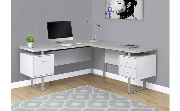 computer desk - 70 l - white cement-look left-right face by monarch specialties