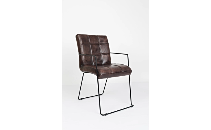 1721-DAWSON MODERN LIVING COLLECTION GENUINE LEATHER AND IRON DINING CHAIR W BISCUIT STITCHING (2 CTN)