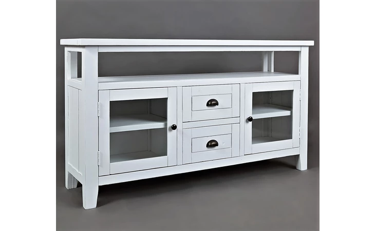 1744-54 ARTISAN'S CRAFT COLLECTION STORAGE CONSOLE W/2 GLASS DOORS, 2 SHELVES, OPEN STORAGE ARTISAN'S CRAFT COLLECTION