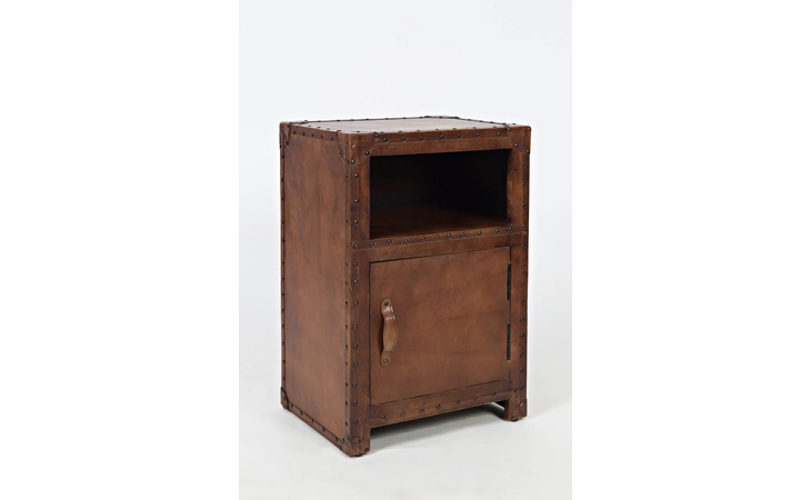 1730-74 HANDCRAFTED BY ARTISANS FROM AROUND THE WORLD LEATHER ACCENT TABLE W OPEN STORAGE, CABINET