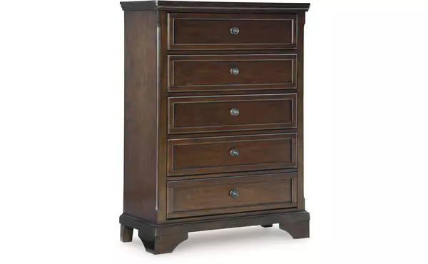 trellington brown five drawer chest by ashley