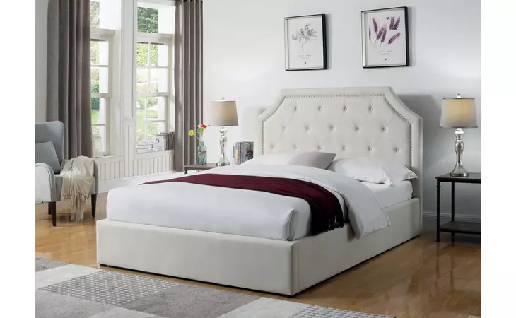 301469Q  HERMOSA BEIGE UPHOLSTERED QUEEN BED WITH HYDRAULIC LIFT STORAGE