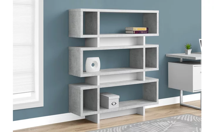 I7532 BOOKCASE - 55 H - WHITE - CEMENT-LOOK MODERN STYLE MONARCH SPECIALTIES  I7532