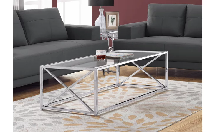 I3440  COFFEE TABLE - 44 L - CHROME METAL WITH TEMPERED GLASS