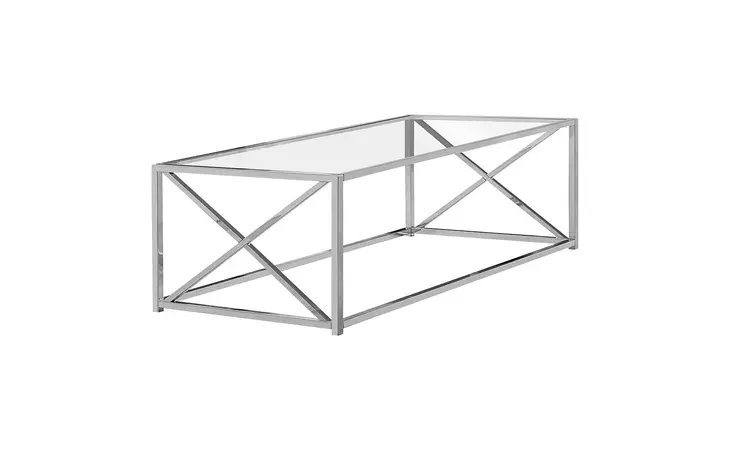 I3440  COFFEE TABLE - 44 L - CHROME METAL WITH TEMPERED GLASS