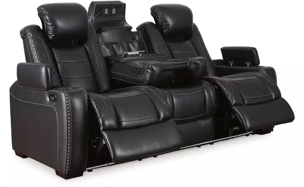 party time midnight pwr rec sofa with adj headrest by ashley