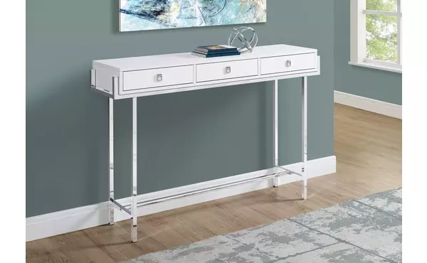 accent table - 48 l - glossy white - chrome metal by monarch specialties
