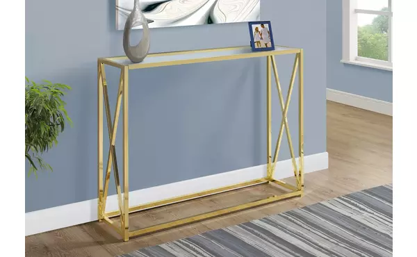 accent table - 42 l - gold metal with tempered glass by monarch specialties