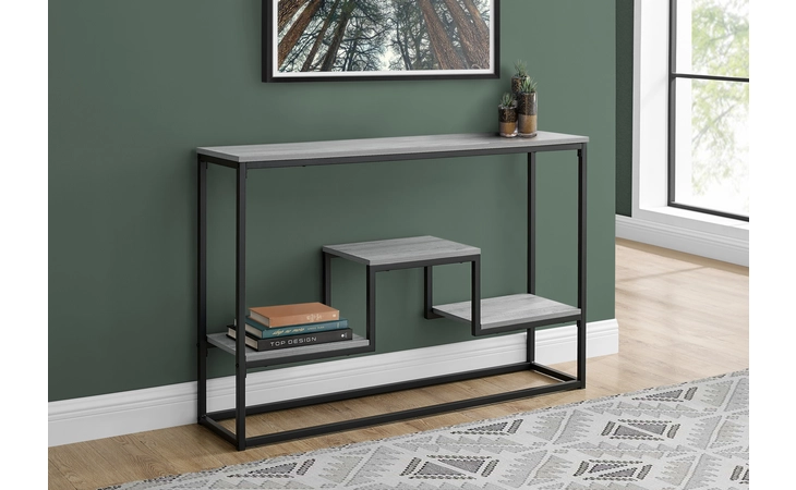 I3580  ACCENT TABLE - 48 L - GREY - BLACK METAL HALL CONSOLE