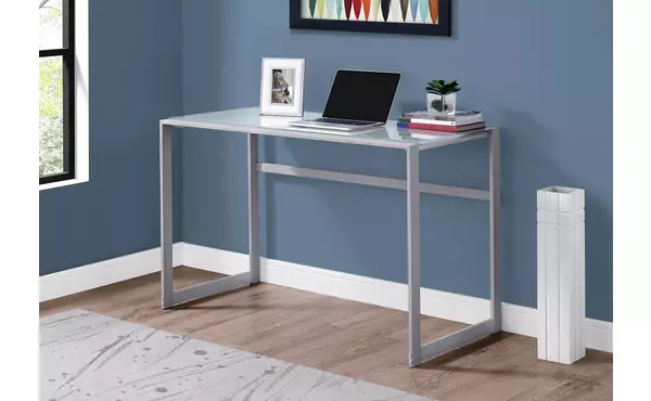 computer desk - 48 l - silver metal- white tempered glass by monarch specialties
