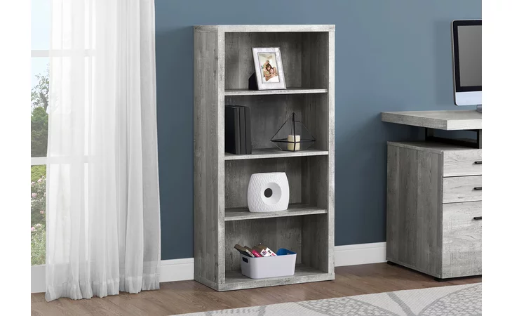 I7405  BOOKCASE - 48 H - GREY RECLAIMED WOOD-LOOK - ADJ. SHELVES