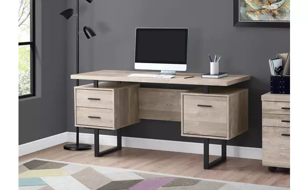 computer desk - 60 l - taupe reclaimed wood - black metal by monarch specialties