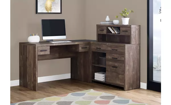 computer desk - brown reclaimed wood l-r facing corner by monarch specialties