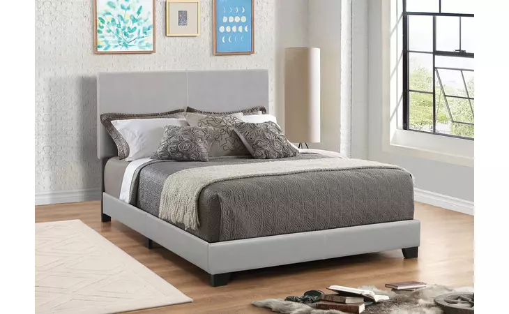 300763Q  DORIAN GREY FAUX LEATHER UPHOLSTERED QUEEN BED