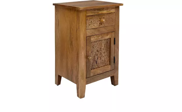1730 global archive  hand-carved accent table w/drawer, cabinet - natural finish hand-carved accent cabinet by jofran