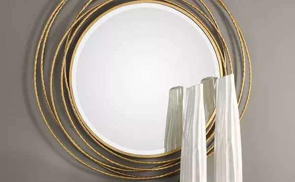 whirlwind round mirror, gold by uttermost