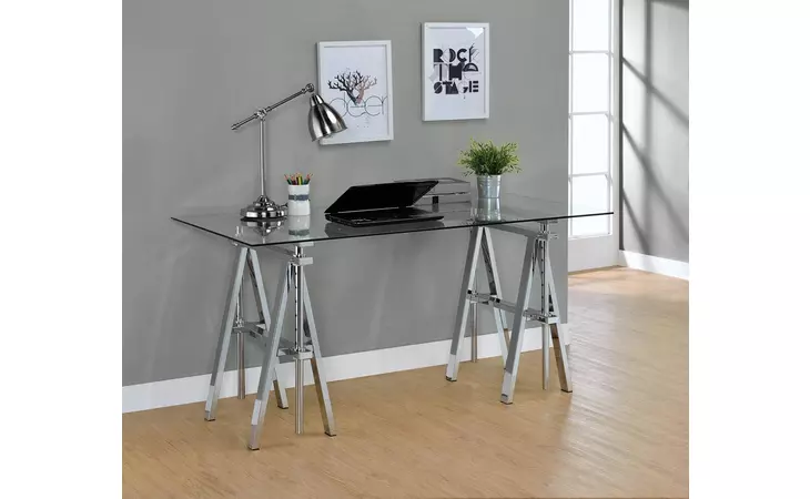 800900  STATHAM GLASS TOP ADJUSTABLE WRITING DESK CLEAR AND CHROME
