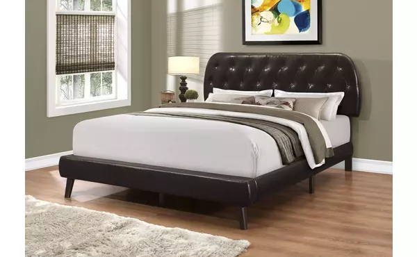 bed - queen size - brown leather-look with wood legs by monarch specialties