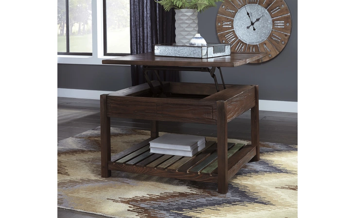 T580-0 Mestler - Rustic Brown LIFT TOP COFFEE TABLE