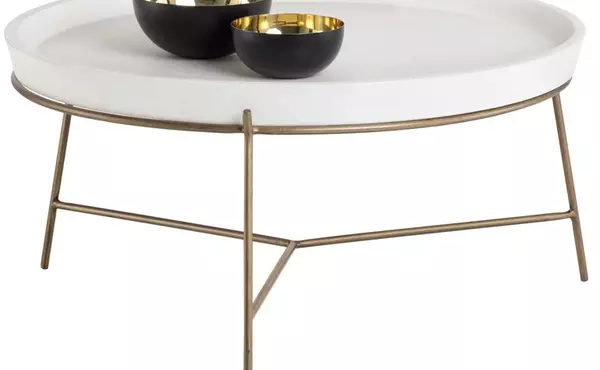 remy  remy coffee table - antique brass - white by sunpan