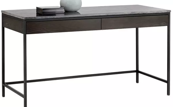 stamos  stamos desk - black - grey marble charcoal grey by sunpan