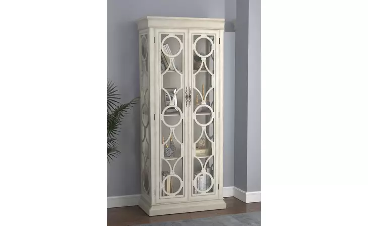 951827  2-DOOR DISPLAY TALL CABINET ANTIQUE WHITE