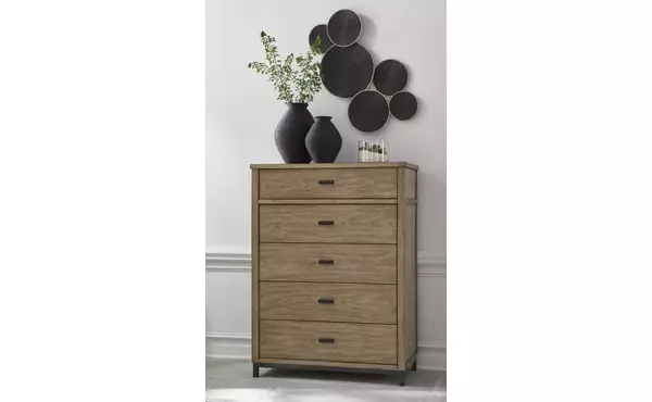 tomtyn light brown five drawer chest by ashley