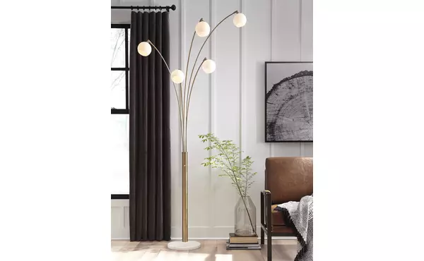 taliya champagne/white metal arc lamp (1/cn) by ashley
