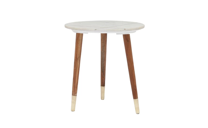 101512  ELLY END TABLE BRASS INLAY MARBLE TOP ET WITH SOLID WOOD BASE AND BRASS CAPS XC-52978