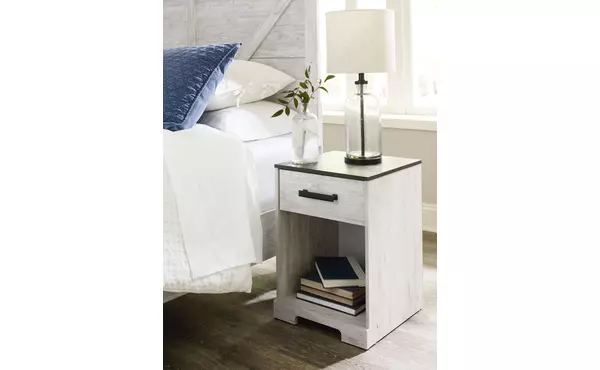shawburn white/brown one drawer night stand by ashley