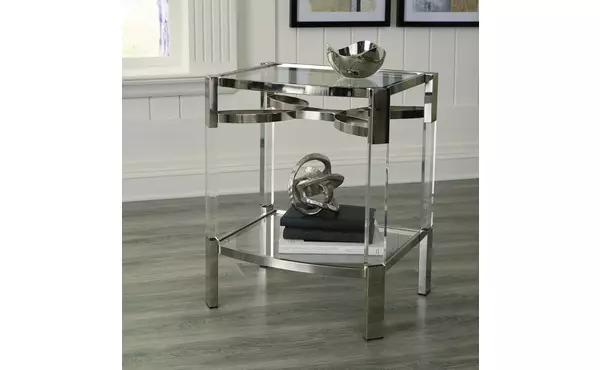 chaseton clear/silver finish accent table by ashley