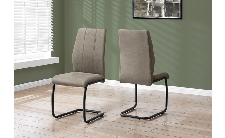 I1114  DINING CHAIR - 2PCS - 39 H - TAUPE FABRIC - BLACK METAL