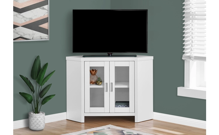 I2703  TV STAND - 42 L - WHITE CORNER WITH GLASS DOORS
