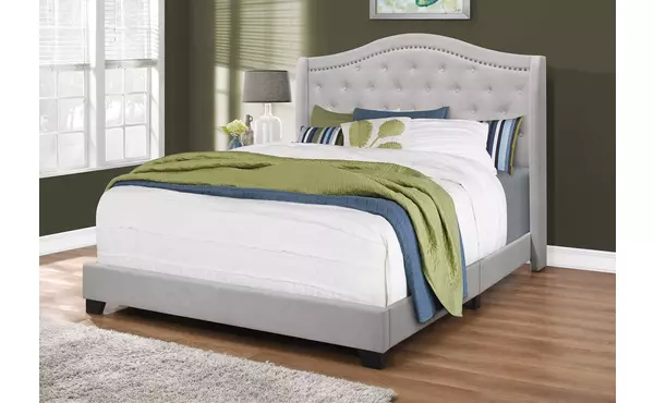 bed - queen size - light grey velvet with chrome trim by monarch specialties