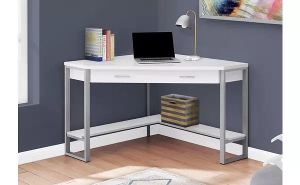 computer desk - 42 l - white corner - silver metal by monarch specialties