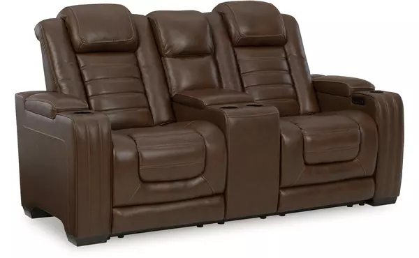 backtrack chocolate pwr rec loveseat/con/adj hdrst by ashley